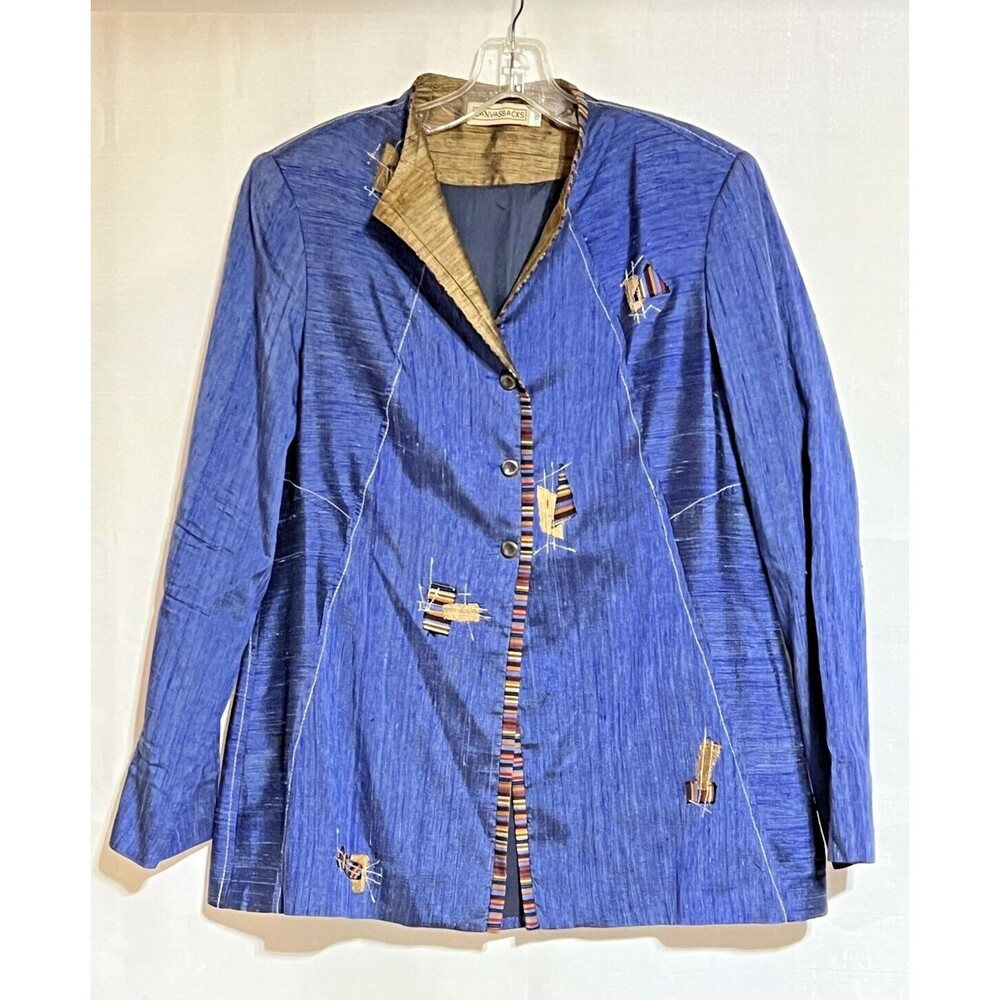 Canvasbacks Silk Blazer Women 12 Blue Patchwork Art 2 Wear Lagenlook Avant Garde